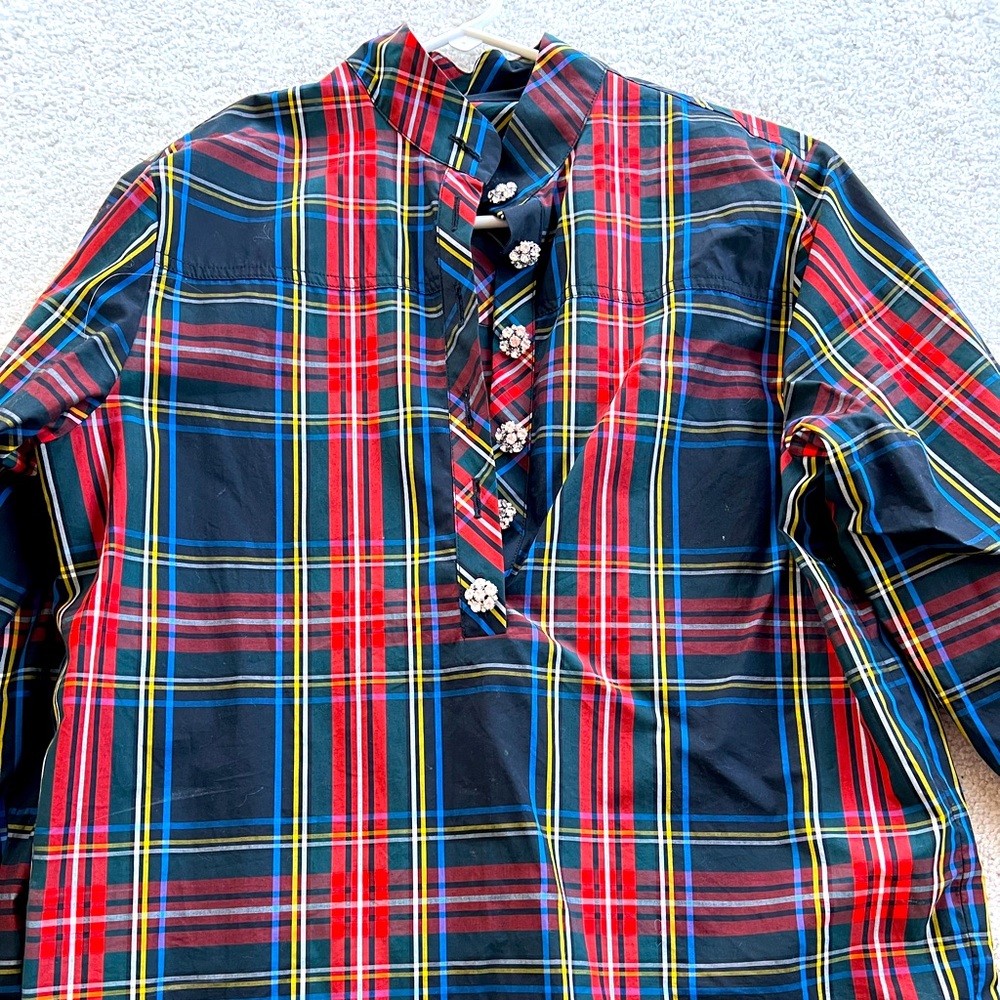 J Crew tartan plaid tunic top with jewel buttons!